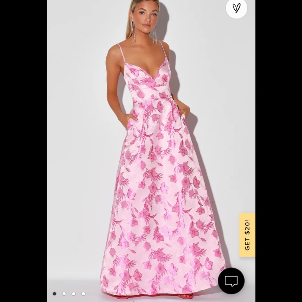 LULUS: With Passion Pink Floral Print Jacquard Sleeveless Maxi Dress NWT